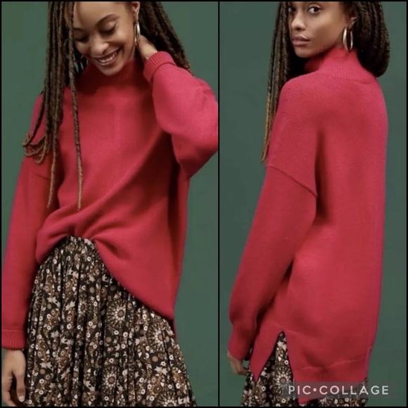 Anthro Maeve White Ribbed Mockneck High Low Sweater Tunic - Picture 7 of 14